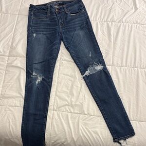 American Eagle Outfitters Dark Blue Distressed Skinny Jeans